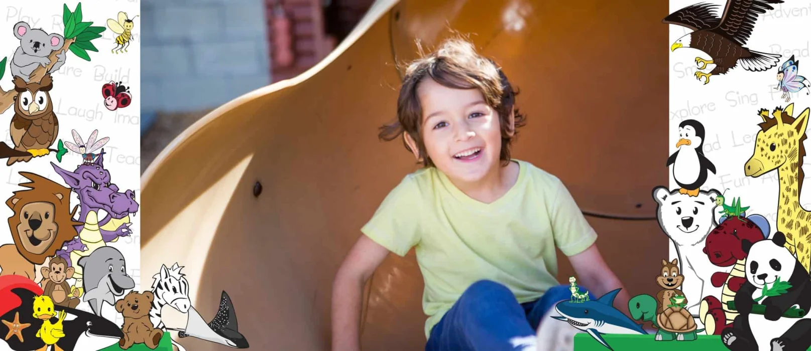 happy boy on slide at Kids Klub Child Development Centers